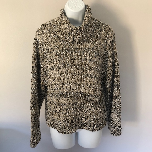 Moon River black tan white Metallic turtleneck Sweater size small - Picture 2 of 9